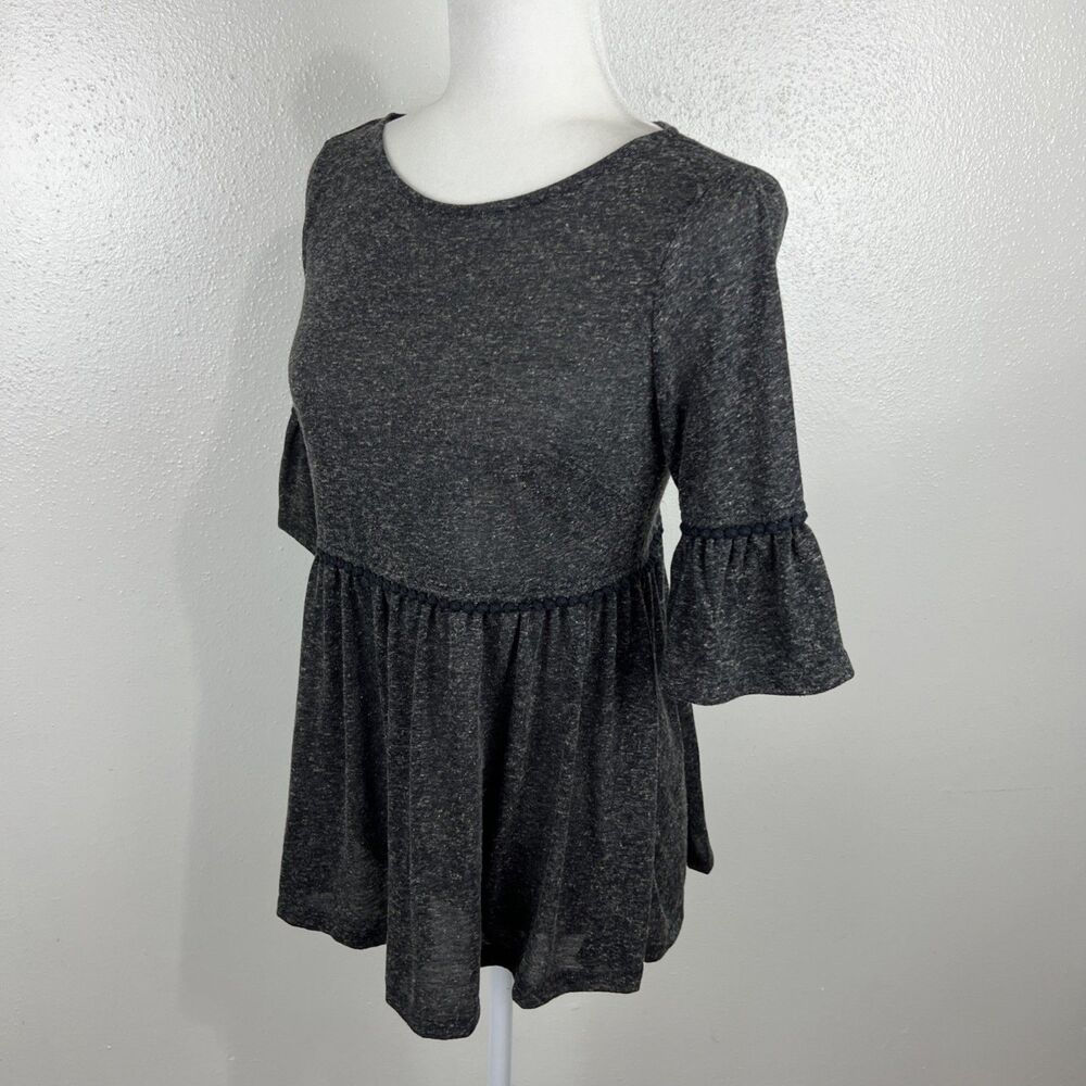 eShakti Blouse Women 0 Grey Short Sleeve Peplum Relaxed Fit Boho Casual Top - Picture 2 of 12
